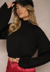 Czarna Krótka Bluza ze Stójką Benola. Czarne bluzy damskie Renee, l, bez wzorów, z jeansu, bez kaptura. Za 99.99 zł.