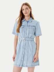 Tommy Jeans Sukienka jeansowa DW0DW21168 Niebieski Regular Fit. Niebieskie sukienki damskie Tommy Jeans, bez wzorów, z bawełny, bez ramiączek. Za 309.99 zł.