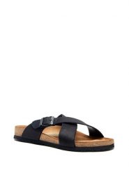 Comfortfusse Skórzane klapki w kolorze czarnym rozmiar: 44. Czarne klapki damskie Comfortfüße, bez wzorów, z otwartym noskiem, bez obcasa, bez zapięcia. Za 252.99 zł.