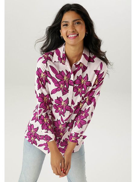 Aniston Bluzka w kolorze biało-fioletowym rozmiar: 38. Białe bluzki damskie Aniston, bez wzorów, z wiskozy, bez kołnierzyka, bez ramiączek. Za 61.60 zł.