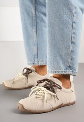 Beżowe Sneakersy Ozdobione Podwójnym Sznurowaniem Lirania. Brązowe obuwie sportowe damskie Renee, z jeansu, bez zapięcia. Za 69.99 zł.