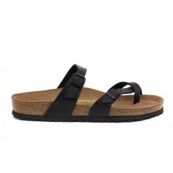 Klapki damskie Birkenstock 071791. Czarne klapki damskie Birkenstock, bez wzorów, z materiału, bez obcasa, bez zapięcia. Za 679.00 zł.