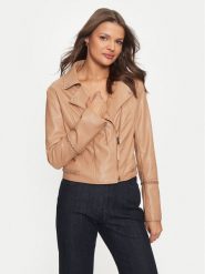 Guess Kurtka z imitacji skóry W4YL21 WE480 Beżowy Regular Fit. Brązowe kurtki damskie Guess, xxl, z aplikacjami, ze skóry, bez kaptura. Za 529.99 zł.