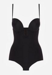 Czarne Bieliźniane Body Modelujące z Wyciętym Dekoltem Theloria. Czarne bielizna korygująca Born2be, bez wzorów. Za 59.99 zł.