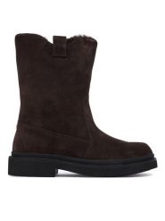 BOSS Botki Eleri 50573110 Brązowy ciemny. Brązowe botki damskie Boss, ze skóry, bez obcasa, na płaskiej podeszwie, bez zapięcia. Za 1,349.00 zł.