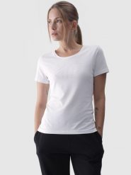 4F T-shirt slim z nadrukiem damski - biały XS. Białe t-shirty damskie 4F, xs, bez wzorów, z bawełny, bez kołnierzyka. Za 49.99 zł.