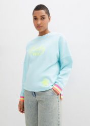 Bawełniana bluza oversize z kolorowym ściągaczem i mankietami z czystej bawełny. Niebieskie bluzy damskie bonprix, bez wzorów, z bawełny, bez kaptura. Za 129.99 zł.