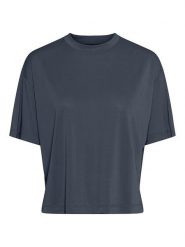 Pieces Koszulka "Anora" w kolorze granatowym rozmiar: L. Niebieskie koszulki damskie Pieces, l, bez wzorów, bez kołnierzyka, bez ramiączek. Za 52.79 zł.