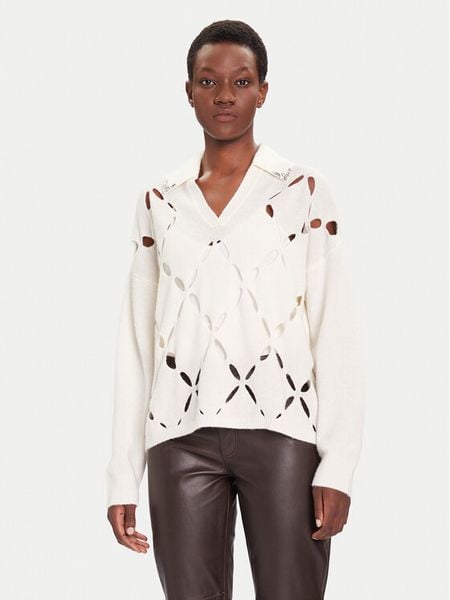 Liu Jo Sweter MF5038 MS009 Biały Regular Fit. Białe swetry klasyczne damskie Liu Jo, l, z wełny, bez kołnierzyka. Za 859.99 zł.