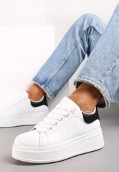 Biało-Czarne Sneakersy przed Kostkę na Grubej Podeszwie Arionn. Białe obuwie sportowe damskie Renee, z jeansu, przed kostkę, bez zapięcia. Za 89.99 zł.