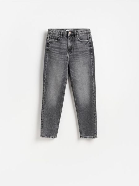 Jeansy mom fit slim - szary. Szare jeansy damskie Reserved. Za 129.99 zł.