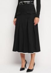 Czarna Plisowana Rozkloszowana Spódnica z Imitacją Kieszeni Paskiem i Gumką w Talii Evisthai. Czarne spódnice damskie Born2be, na co dzień, l, bez wzorów, eleganckie, midi. Za 99.99 zł.