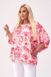 Kimonowa bluzka Gabi w kwiaty w odcieniach różu PLUS SIZE XXL. Czerwone bluzki damskie Moda Size Plus Iwanek, plus size, bez wzorów, z elastanu, eleganckie, z asymetrycznym kołnierzem, plus size, bez ramiączek. Za 199.90 zł.