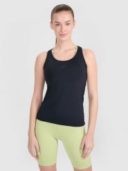 4F Top treningowy slim szybkoschnący damski - czarny M. Czarne koszulki sportowe damskie 4F, m, bez wzorów, z elastanu, bez ramiączek, na fitness i siłownię. Za 69.99 zł.