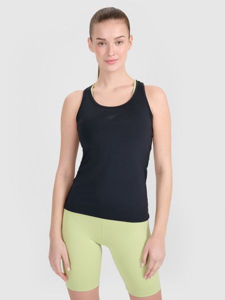 4F Top treningowy slim szybkoschnący damski - czarny S. Czarne koszulki sportowe damskie 4F, s, bez wzorów, z elastanu, bez ramiączek, na fitness i siłownię. Za 69.99 zł.