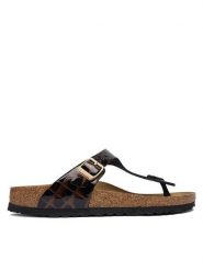 Birkenstock Japonki Gizeh 1032837 Czarny. Czarne klapki damskie Birkenstock, bez wzorów, z lakierowanej skóry, bez obcasa, bez zapięcia. Za 674.99 zł.