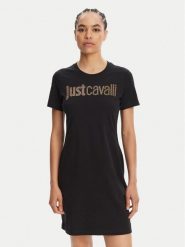 Just Cavalli Sukienka codzienna 78PAOE15 Czarny Regular Fit. Czarne sukienki damskie Just Cavalli, bez wzorów, z bawełny, bez ramiączek. Za 519.99 zł.