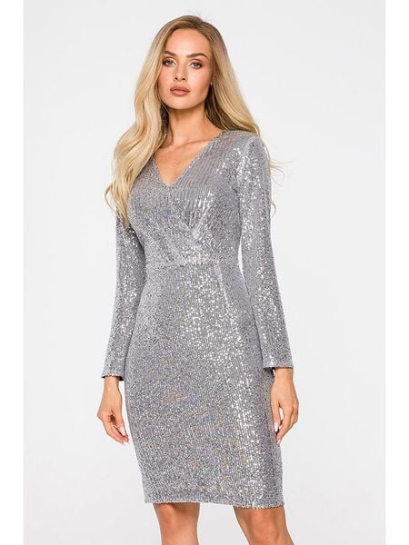 Made of emotion Sukienka w kolorze srebrnym rozmiar: XXL. Szare sukienki damskie Made Of Emotion, bez wzorów, bez ramiączek. Za 222.99 zł.