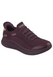 Buty SKECHERS SLIP-INS BOBS SQUAD 4 DIRE STEP Bordeaux. Czerwone obuwie trekkingowe damskie Skechers, z materiału, bez zapięcia. Za 320.99 zł.
