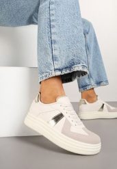 Beżowo-Złote Sznurowane Sneakersy na Grubej Podeszwie z Geometrycznym Motywem Melmi. Brązowe obuwie sportowe damskie Born2be, z jeansu, bez zapięcia. Za 89.99 zł.