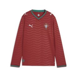 Młodzieżowa koszulka domowa z długim rękawem reprezentacji Portugalii 2026 PUMA. Czerwona koszulki damskie Puma, m, bez wzorów, bez kołnierzyka, bez ramiączek. Za 369.00 zł.