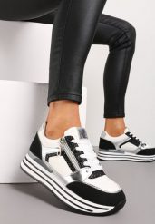 Czarne Sneakersy z Metalicznymi Wstawkami i Brokatem na Grubej Podeszwie Anova. Czarne obuwie sportowe damskie Renee, na wiosnę, bez zapięcia. Za 109.99 zł.