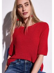 Street One Sweter w kolorze czerwonym rozmiar: 34. Czerwone swetry klasyczne damskie Street One, ze splotem, bez kołnierzyka. Za 96.60 zł.
