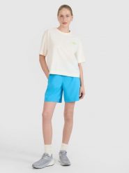 4F Spodenki plażowe damskie - niebieskie L. Niebieskie szorty damskie 4F, bez wzorów, z elastanu. W wyprzedaży za 59.99 zł.