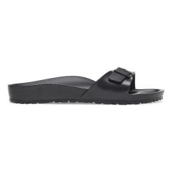 Klapki damskie BIRKENSTOCK Madrid EVA Black. Czarne klapki damskie Birkenstock, bez wzorów, z materiału, bez obcasa, bez zapięcia. Za 159.99 zł.