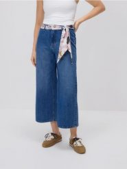 Jeansy culotte z chustką - niebieski. Niebieskie jeansy damskie Reserved. Za 139.99 zł.