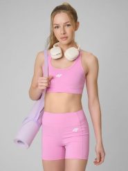 4F Biustonosz treningowy z niskim wsparciem damski - różowy XS. Czerwone biustonosze sportowe damskie 4F, bez wzorów, z gumy. Za 119.99 zł.