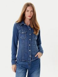 Guess Koszula jeansowa W5YH63 D0781 Niebieski Regular Fit. Niebieskie koszule damskie Guess, xxl, z aplikacjami, z jeansu, bez kołnierzyka, bez ramiączek. Za 399.99 zł.
