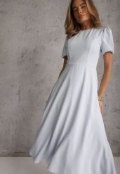 Niebieska Rozkloszowana Sukienka Koktajlowa VICES na Krótki Rękaw Nessesha. Niebieskie sukienki damskie Renee, bez wzorów, eleganckie, bez ramiączek. Za 219.99 zł.