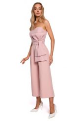 Gorsetowy Kombinezon z Szerokimi Nogawkami 7/8 - Pudrowy. Brązowe kombinezony damskie MOE, l, bez wzorów, z elastanu, eleganckie, bez kołnierzyka, bez ramiączek. Za 324.90 zł.