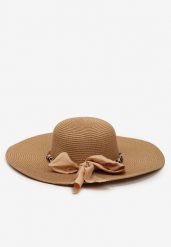 Ciemnobeżowy Plażowy Kapelusz z Naturalnej Plecionki Ozdobiony Apaszką Anriophe. Brązowe kapelusze damskie Born2be, bez wzorów, eleganckie. Za 39.99 zł.
