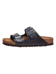 Birkenstock Skórzane klapki "Arizona" w kolorze granatowym rozmiar: 41. Niebieskie klapki damskie Birkenstock, bez wzorów, z otwartym noskiem, bez obcasa, bez zapięcia. Za 439.24 zł.