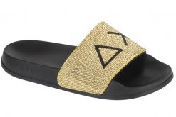 Klapki na basen damskie, Slippers Strass Logo. Czarne klapki damskie SUN68, bez wzorów, z materiału, bez obcasa, bez zapięcia. Za 169.90 zł.