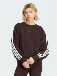Adidas Bluza Adidas Kit 3-Stripes KW7702 Brązowy Loose Fit. Brązowe bluzy damskie Adidas, s, bez wzorów, z bawełny, bez kaptura. Za 278.99 zł.
