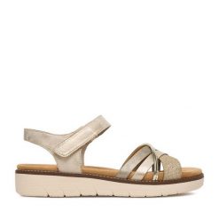 Sandały Remonte. Żółte sandały damskie Remonte, bez wzorów, bez obcasa, na płaskiej podeszwie, bez zapięcia. Za 339.99 zł.