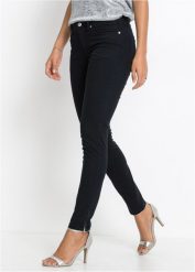 Dżinsy Skinny, mid waist, cropped. Czarne jeansy damskie bonprix, bez wzorów, z jeansu. Za 119.99 zł.
