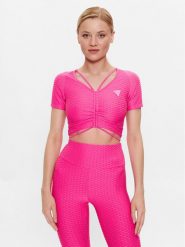 Guess Bluzka Delma V3GP09 KBOA2 Różowy Regular Fit. Czerwone bluzki damskie Guess, s, z aplikacjami, z syntetyku, bez kołnierzyka, bez ramiączek. Za 269.99 zł.
