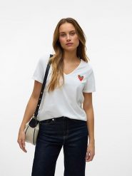 Vero Moda Koszulka w kolorze białym rozmiar: M. Białe bluzki damskie Vero Moda, m, bez wzorów, z bawełny, bez kołnierzyka, bez ramiączek. Za 79.03 zł.