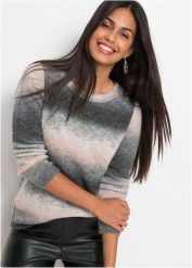Sweter w cieniowanym kolorze. Czerwone swetry klasyczne damskie bonprix, bez kołnierzyka. Za 124.99 zł.