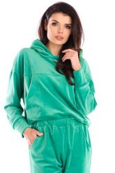 Damska Bluza Typu Kangurka z Weluru - Zielona. Zielone bluzy damskie Awama, l, bez wzorów, z elastanu, bez kaptura. Za 228.90 zł.