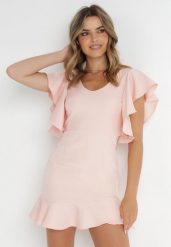 Jasnoróżowa Sukienka Bessette. Czerwone sukienki damskie Born2be, bez wzorów, bez ramiączek. Za 109.99 zł.