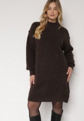 Brązowa Pudełkowa Sukienka Dzianinowa z Domieszką Wełny Netessa. Brązowe sukienki damskie Born2be, bez wzorów, z dzianiny, eleganckie, bez ramiączek. Za 139.99 zł.