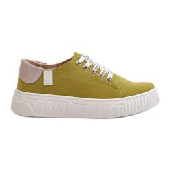 Trampki Damskie Memory Foam System Big Star NN276003 Limonkowe zielone. Zielone trampki damskie bez wzorów, z gumy, bez zapięcia. Za 231.52 zł.