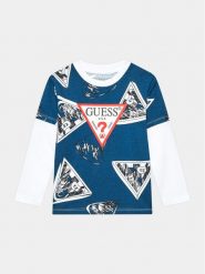 Guess Bluzka L3BI04 I3Z13 Niebieski Regular Fit. Niebieskie t-shirty i koszulki chłopięce Guess, z aplikacjami, z bawełny, bez kołnierzyka, bez ramiączek. Za 89.99 zł.