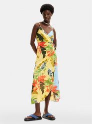 Desigual Sukienka letnia Tropical Leaves 24SWMW13 Kolorowy Regular Fit. Sukienki damskie Desigual, bez wzorów, z wiskozy, bez ramiączek. Za 429.99 zł.