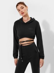 4F Bluza dresowa crop top z wiązaniem z dodatkiem modalu 4F x Local Heroes XL. Czarne bluzy damskie 4F, xl, bez wzorów, z dresówki, z kapturem. W wyprzedaży za 129.99 zł.